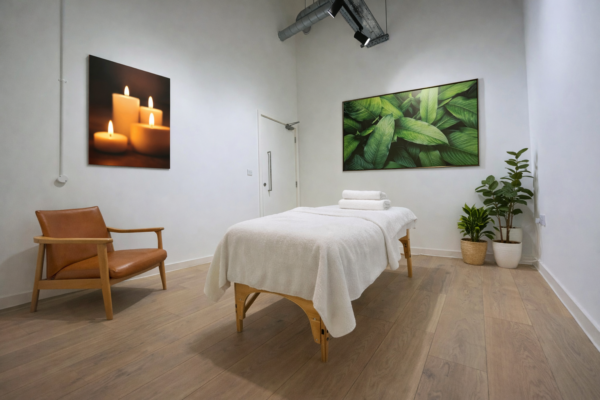 Serene therapy room with calming décor